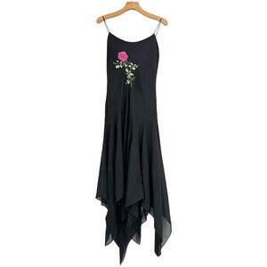 Vintage Y2K Fairycore Beaded Floral Whimsigoth Handkerchief Dress 13/14